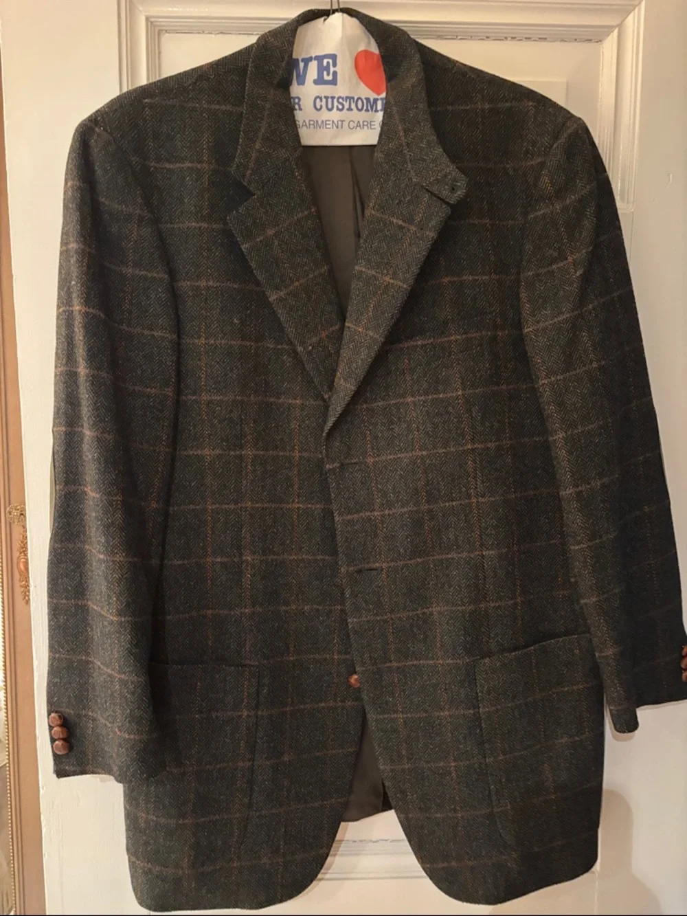 Men's Windowpane Wool Blazer - Brown/Greenh - Picture 1 of 8